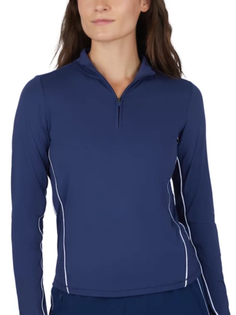 NWT Yogaliscious Lux Interlock Serve It Up Half Zip | Naval Academy/White | Sz M - Picture 2 of 13